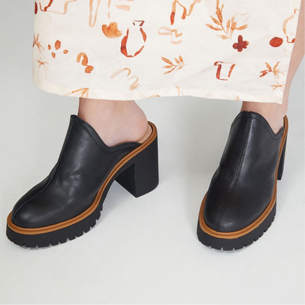 Free People Black and Tan Mules